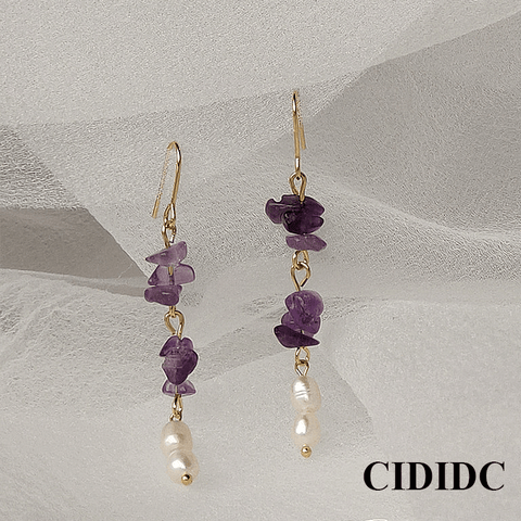 White Pearl Purple Earrings