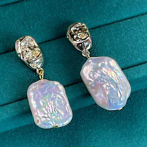 White Rose Heart Pearl Earrings