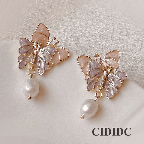 Pink & Purple Butterfly Pearl Earrings