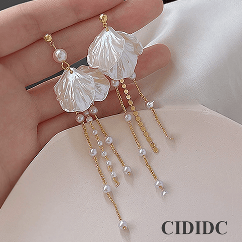 White Pearl Shell Long Earrings
