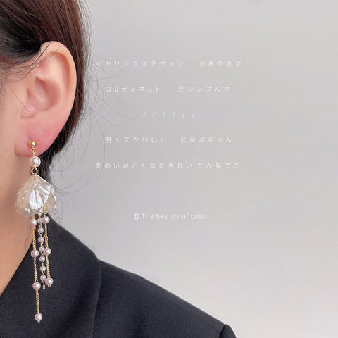 White Pearl Shell Long Earrings