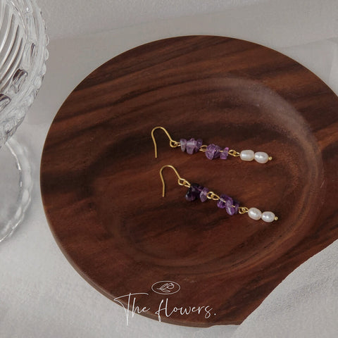 White Pearl Purple Earrings