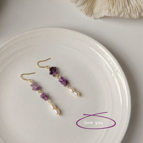 White Pearl Purple Earrings