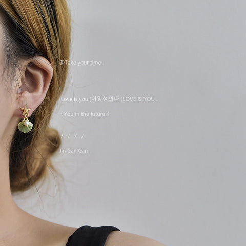 Green Shell White Pearl Earrings